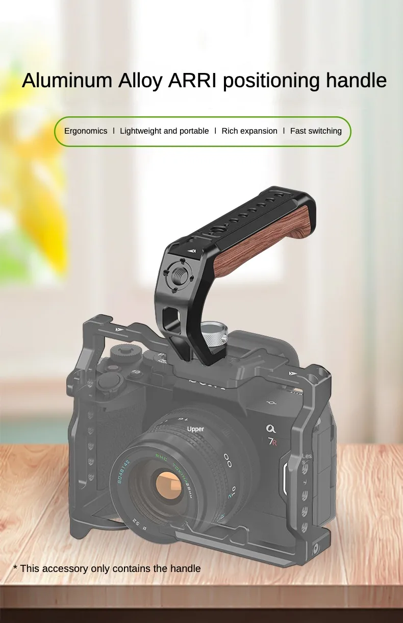 Camera Top Handle Handgrip with 3/8 Arri Locating Hole Cold Shoe Mount for Monitor Mic for Nikon Canon Sony DSLR Camera Cage Rig