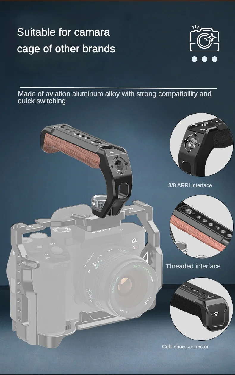 Camera Top Handle Handgrip with 3/8 Arri Locating Hole Cold Shoe Mount for Monitor Mic for Nikon Canon Sony DSLR Camera Cage Rig