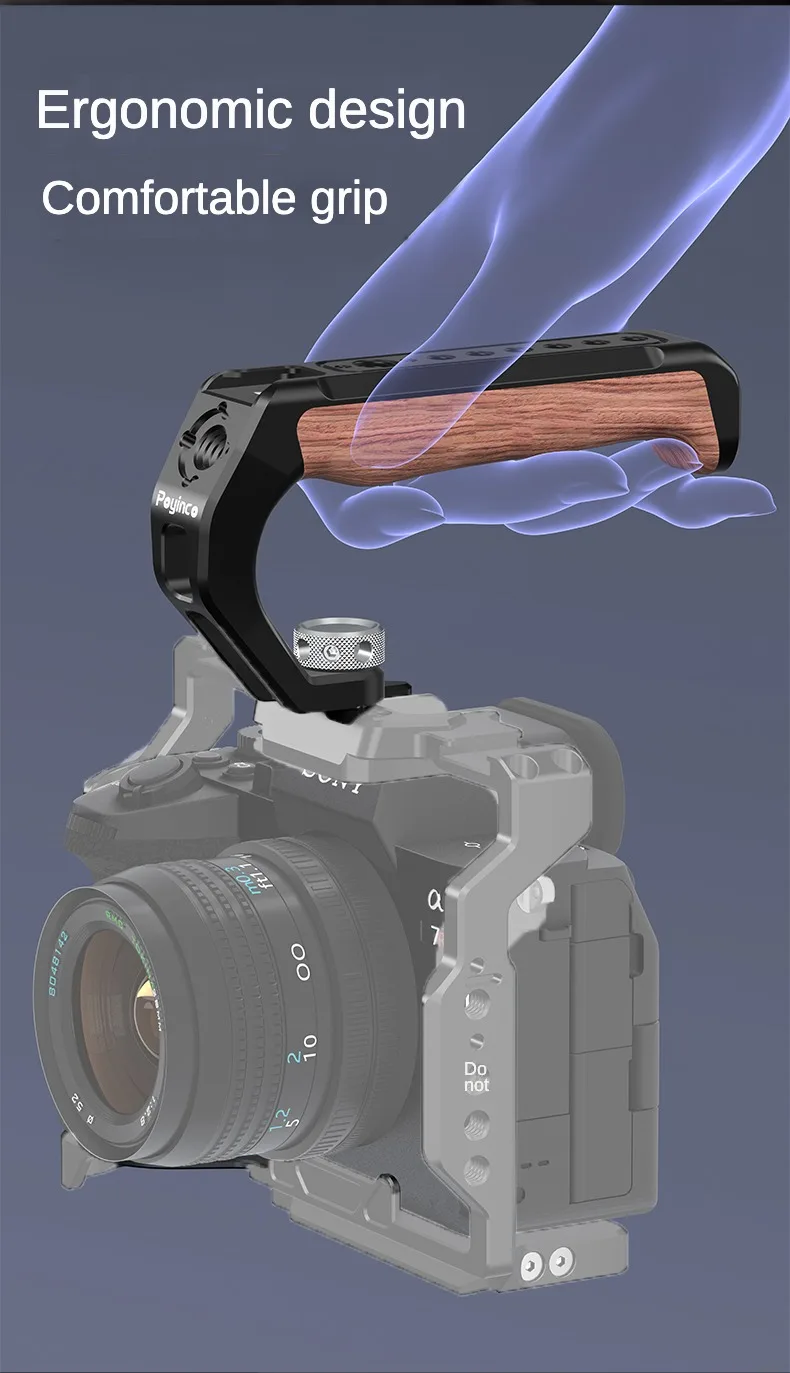 Camera Top Handle Handgrip with 3/8 Arri Locating Hole Cold Shoe Mount for Monitor Mic for Nikon Canon Sony DSLR Camera Cage Rig
