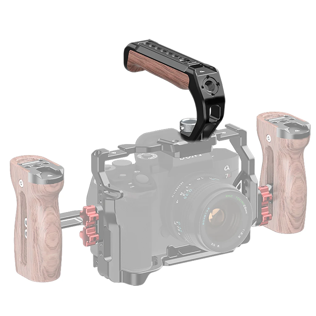 Camera Top Handle Handgrip with 3/8 Arri Locating Hole Cold Shoe Mount for Monitor Mic for Nikon Canon Sony DSLR Camera Cage Rig