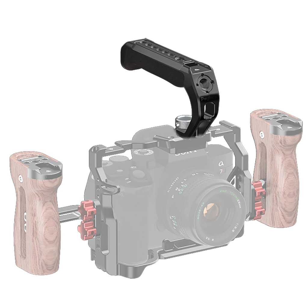Camera Top Handle Handgrip with 3/8 Arri Locating Hole Cold Shoe Mount for Monitor Mic for Nikon Canon Sony DSLR Camera Cage Rig